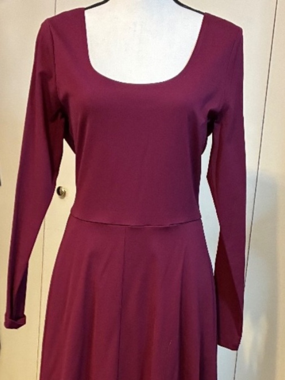 Alfani Burgundy Fit and Flare Dress, Sccop Neck Dress, Long Sleeves,  Medium - Picture 4 of 10